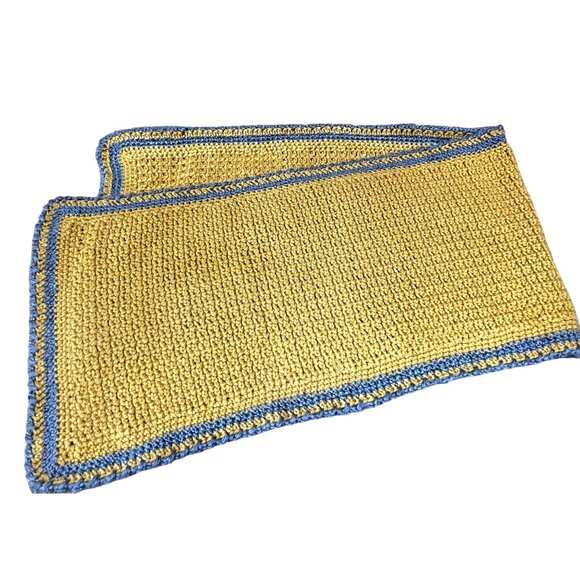 Vintage Handcrafted Golden Yellow Crochet Table Runner & Placemat Set W/ Gray Tr - Picture 5 of 7